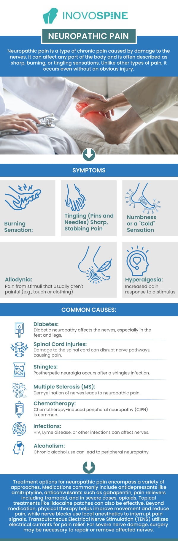 When it comes to managing complex conditions like neuropathic pain, having a trusted specialist makes all the difference. At InovoSpine, Dr. Pawan Grover, a board-certified physician, offers advanced diagnostic tools and cutting-edge treatment options to address the root causes of your pain. With years of expertise in interventional pain management, Dr. Grover creates personalized care plans tailored to each patient’s unique needs. For more information, contact us or book an online appointment. We are conveniently located at 1140 Business Center Dr, Suite 110, Houston TX 77043.